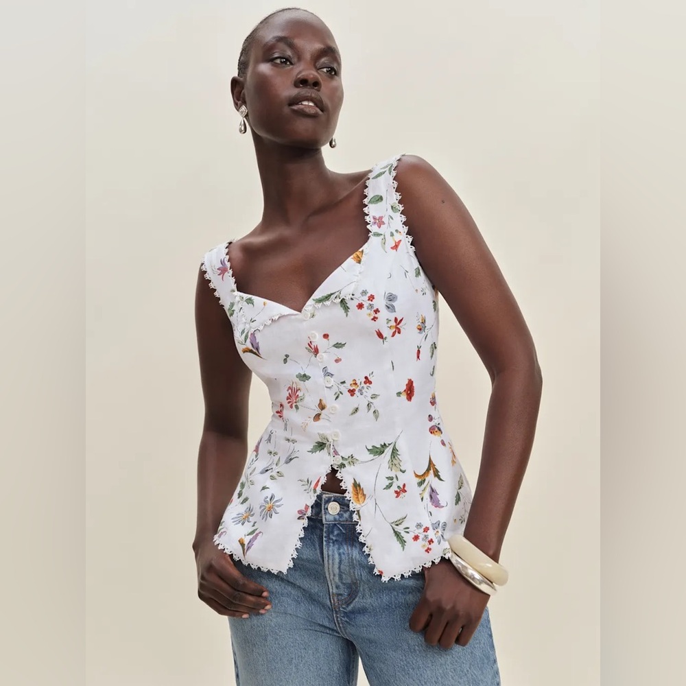 Reformation Viola Linen Top in Corsini. Brand new without tags,  never worn. - Picture 2 of 12